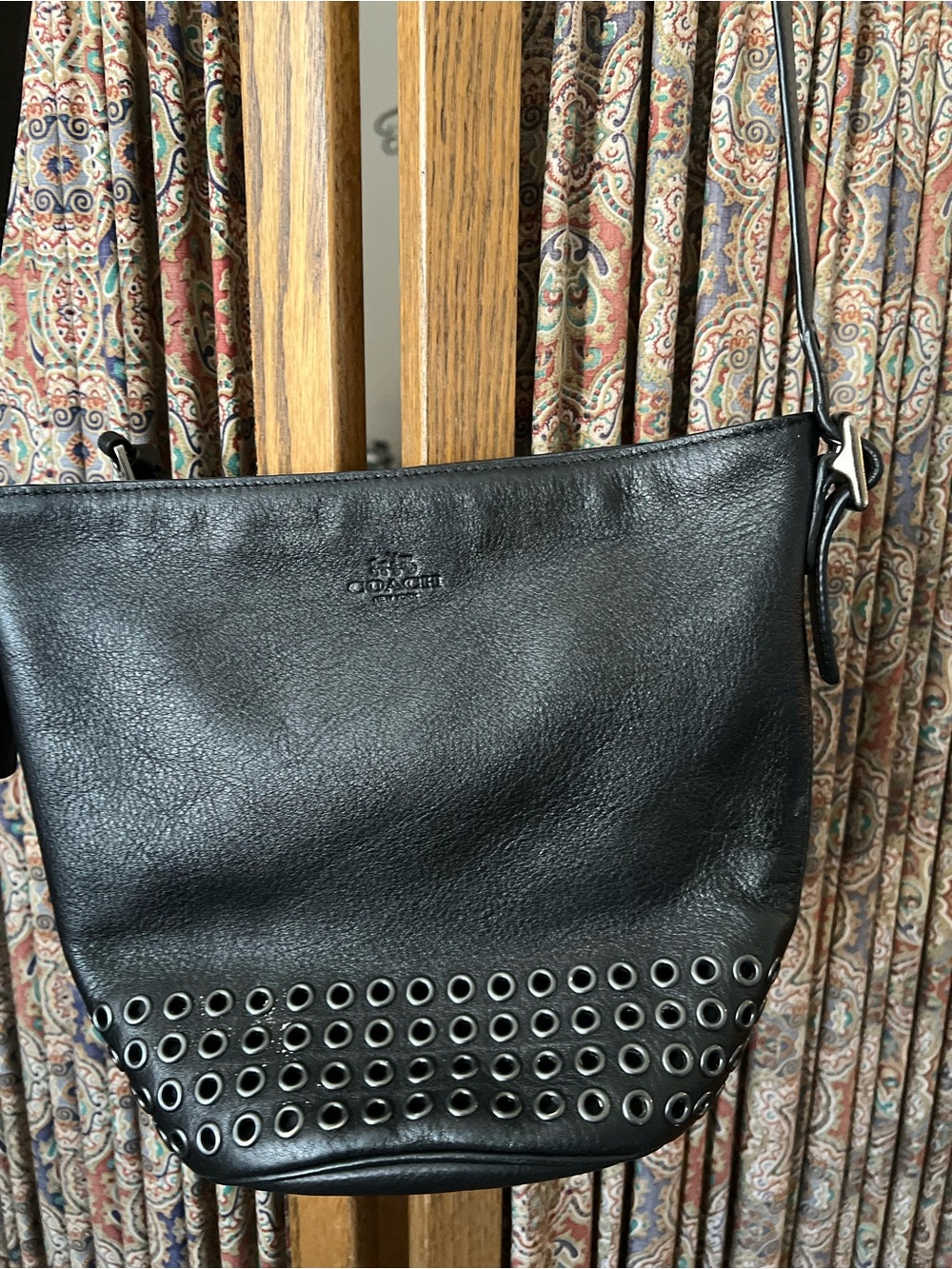 Coach Black Leather Eyelet Hobo Crossbody